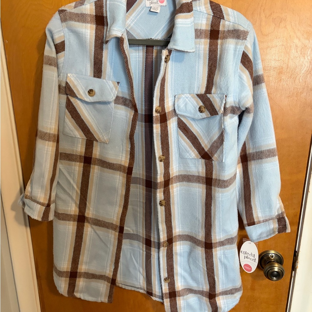 NWT Girls Plaid Shacket Size 16 – Blue/Brown